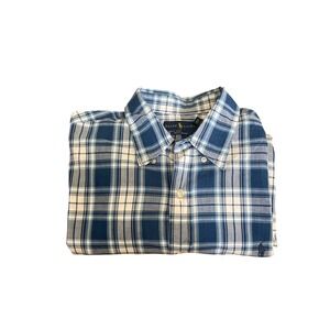 Ralph Lauren Indigo Oxford Plaid Button Down Shirt Mens XL Long Sleeve